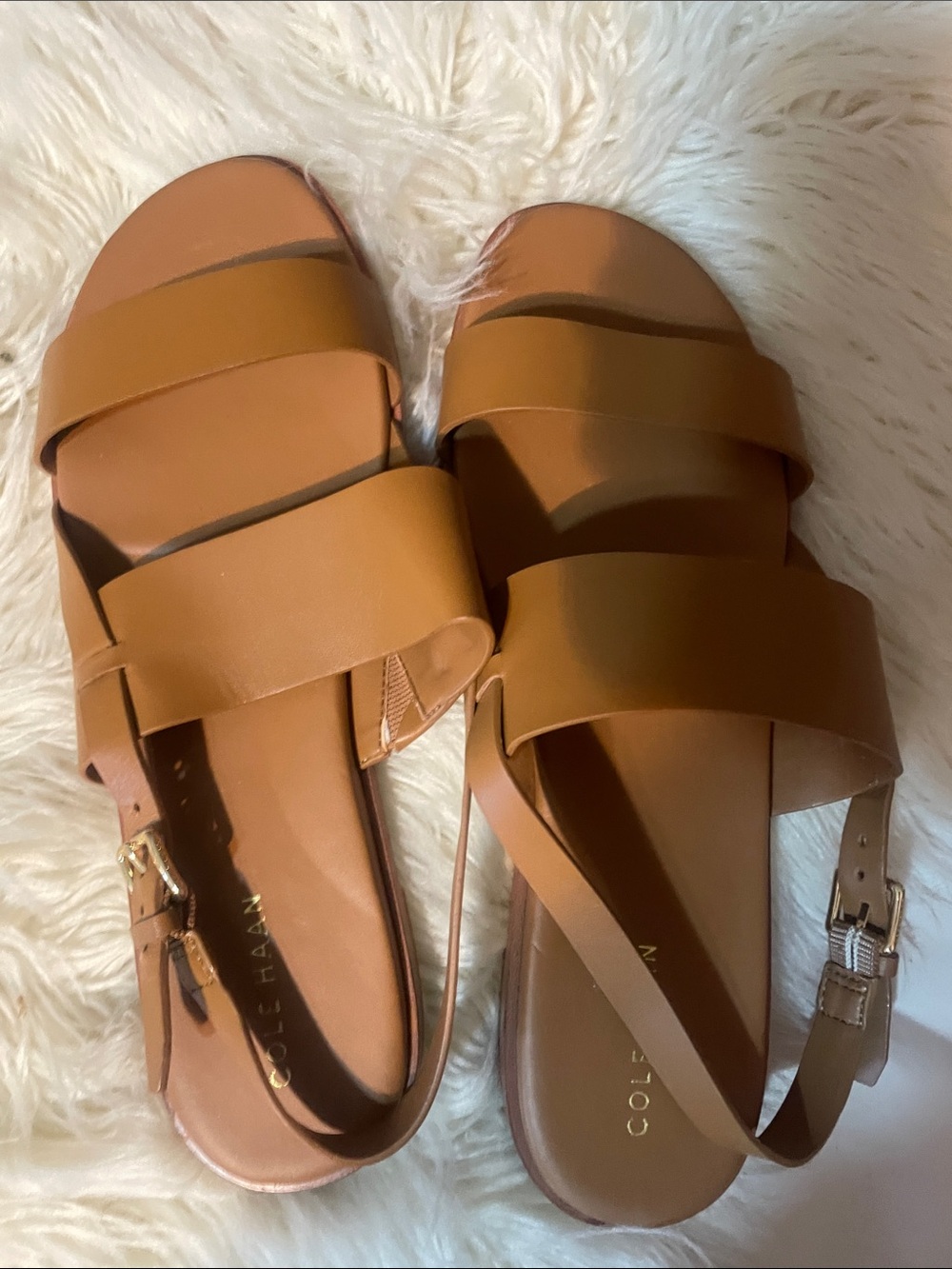 Cole Haan Tan Leather Double-Strap Slingback Sandals